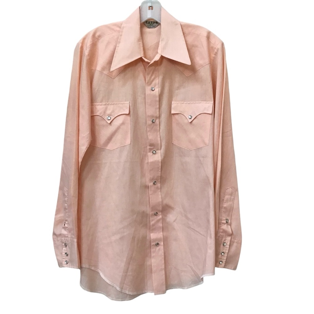 Vintage Peach Lazy-K Western Shirt Long Sleeve Cowboy 15.5 34 Tall M S